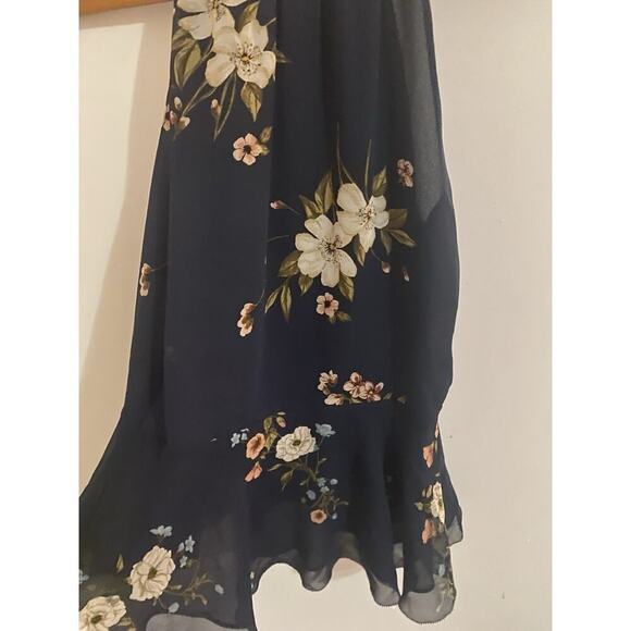 JOIE ABBIGAYL FLORAL-PRINT SILK HALTER PEPLUM TOP BLOUSE DARK BLUE SZ 8 Ret $228 - Picture 5 of 7